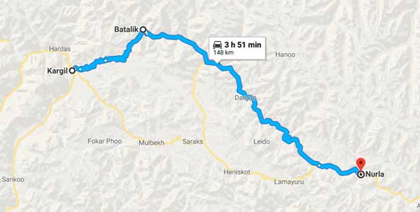 How to reach Nurla from Kargil via Batalik